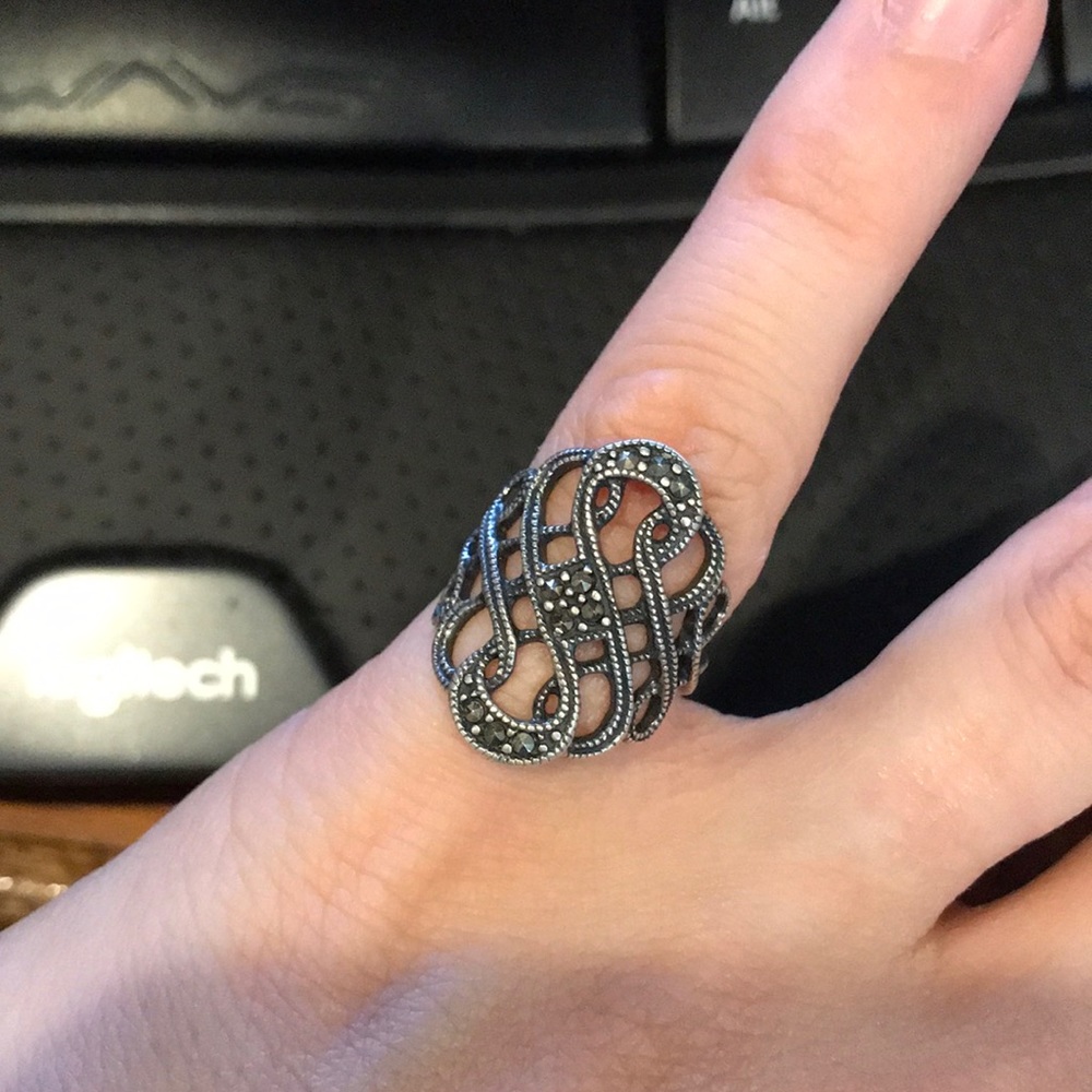 QVC Suspicion Sterling Silver Marcasite Ring Sz 6